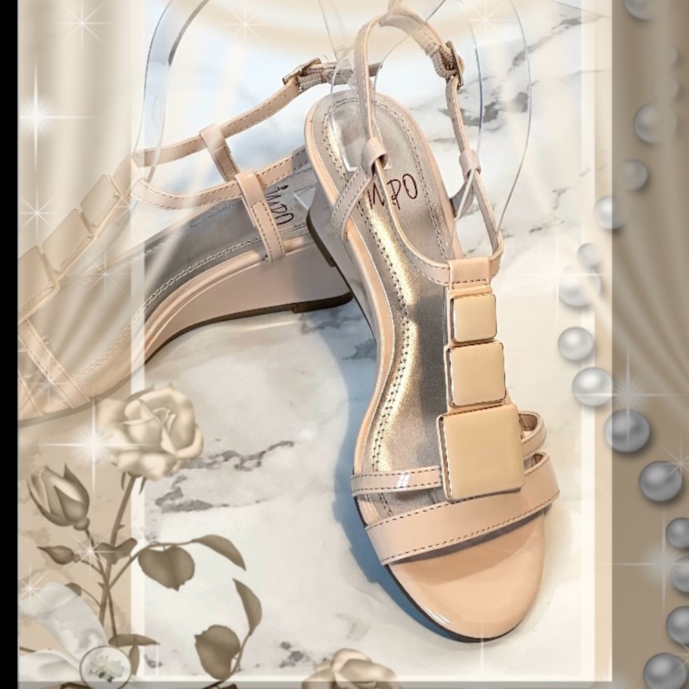 Impo patent beige/cream wedge sandals (NWOT)